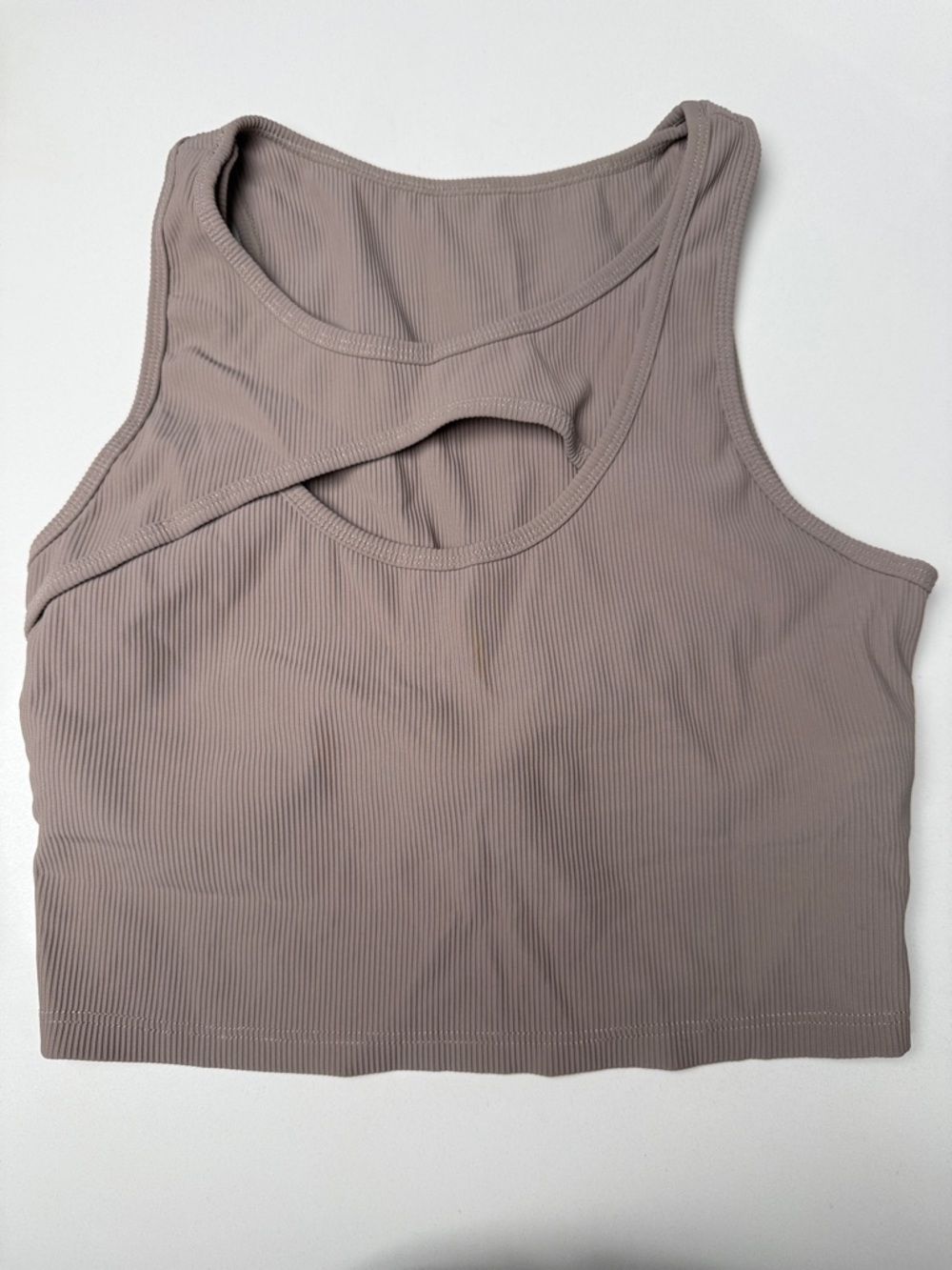 Ribbed Cutout Sports Bra in Taupe - Minimal Support